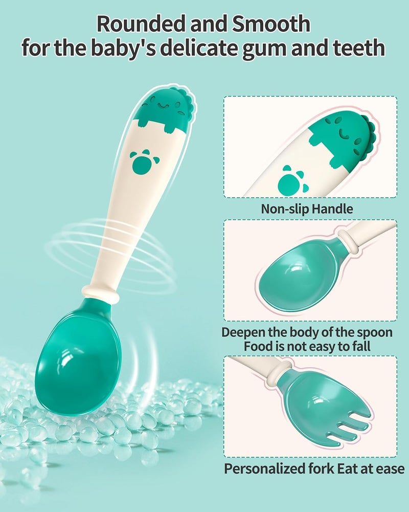 Deejoy Toddler Utensils, Self-feeding Flatware Set withTravel Case, Baby Spoons and Forks with Silicone Bendable Handle, Easy Grip Heat-Resistant, Ideal for Kids, Stage 2 (Green) - Image 2
